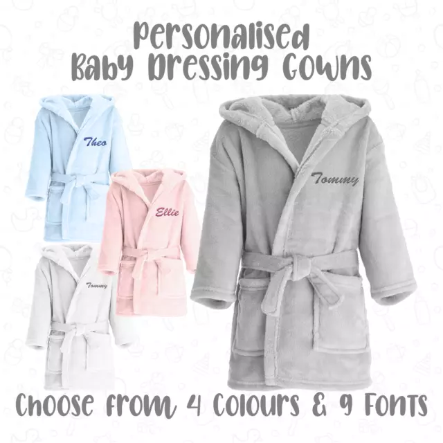 Personalised Baby Robe Embroidered Dressing Gown Bath Unisex Boys Girls Fleece