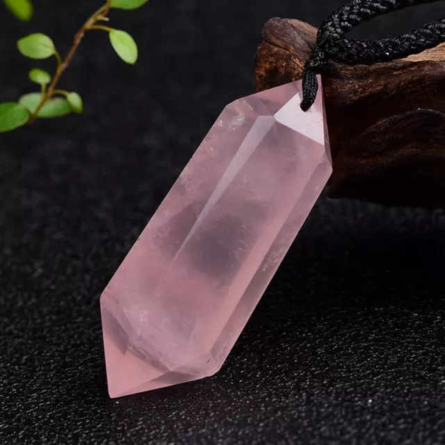 Natural Pink Rose Quartz Crystal Pendant Chakra Healing Gemstone Necklace Gift