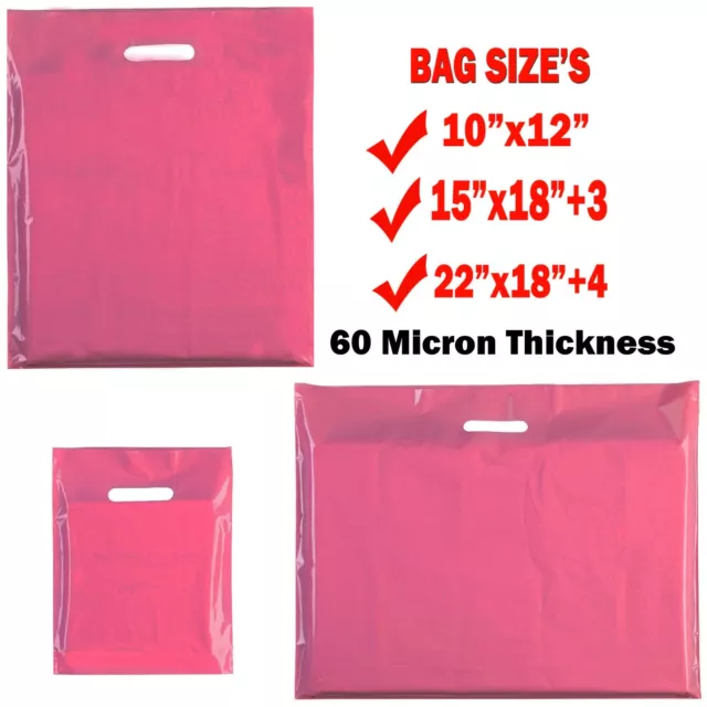 Pink Heavy Duty Colored Plastic Carrier Bags Party Gift Bags In 3 Sizes