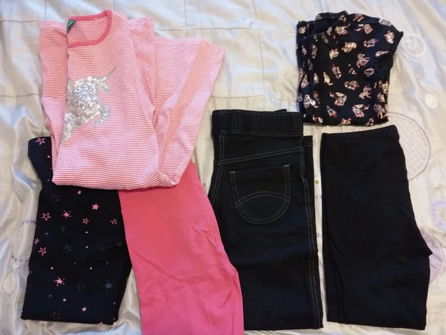 Girls bundle 6 items Leggings Unicorn Dress T-shirt Age 6-7 7-8
