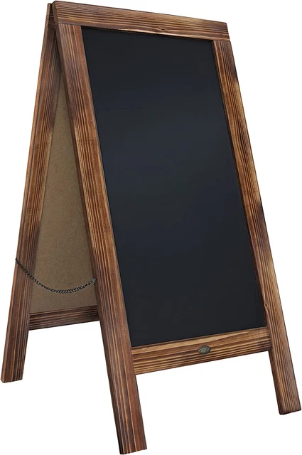 40" X 20" Rustic Brown Solid Pine Wood A-Frame Magnetic Chalk Board Sign, Menu C