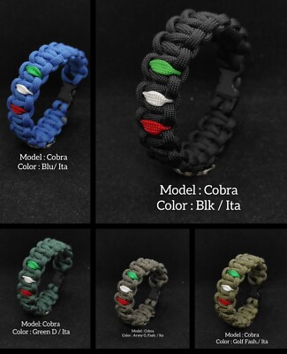 4 x Bracciali Paracord modello Cobra Italia Edition Camo Military Outdoor Edc 