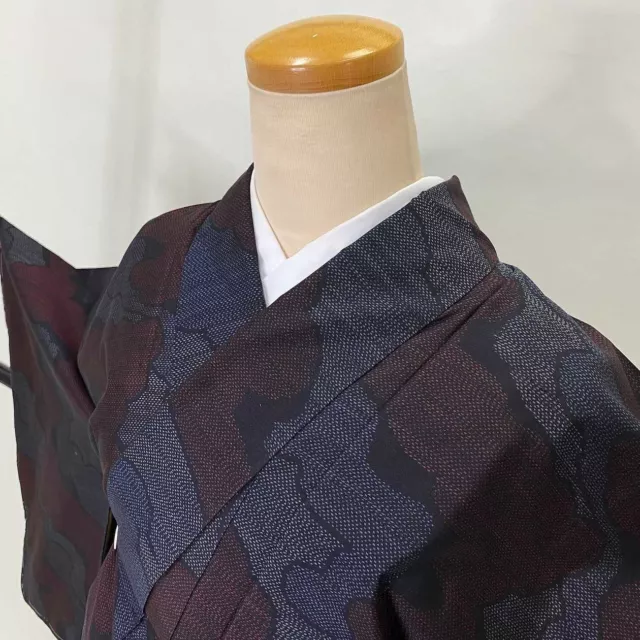 VINTAGE Japanese Kimono Oshima Tsumugi Silk tumugi Wear Haori black 1050