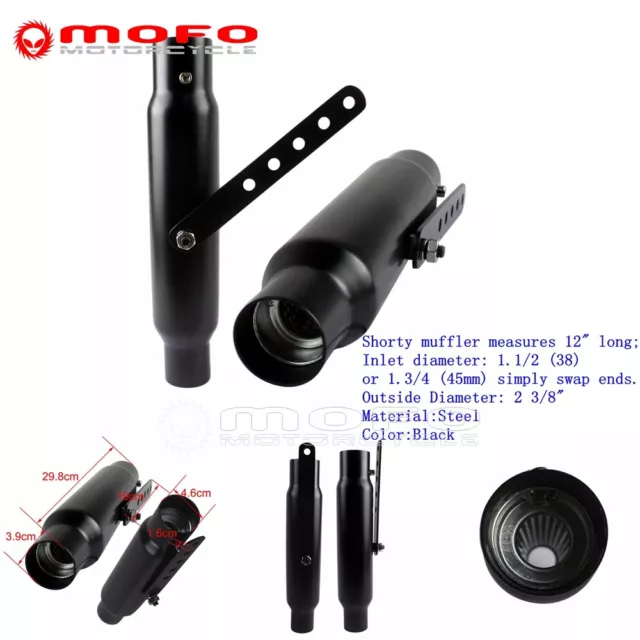 2pcs Black Shorty 12" Exhaust Mufflers For Cafe Racer Chopper Bobber Universal