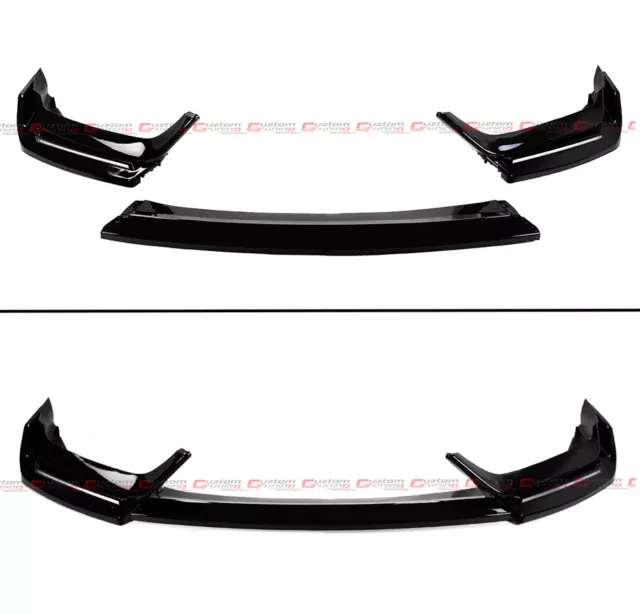 FOR 17-21 HONDA CIVIC Si & HATCHBACK BLZ STYLE GLOSS BLACK LED FRONT BUMPER LIP 3