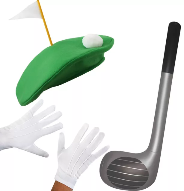 Pub Golf Hat White Gloves Inflatable Club 92Cm Stag Do Party Fancy Dress Costume