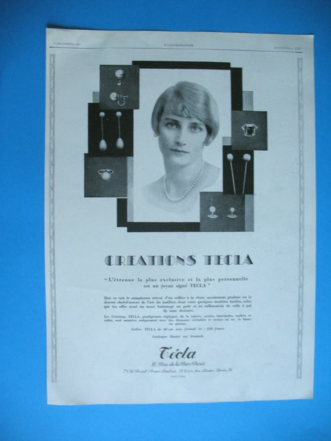 Publicite De Presse Tecla Creations Joaillier Bijoux Collier French Ad 1929