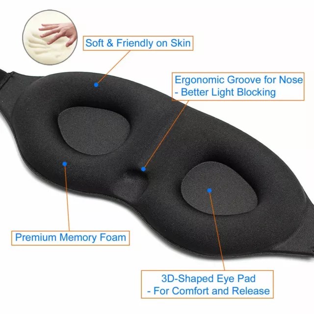 Unisex Travel sleep eye mask soft 3D memory foam with extra 2 ear plugs 3