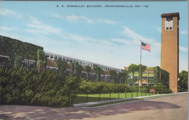 Crawfordsville, IN: R. R. Donnelley Building - Vintage Indiana Postcard