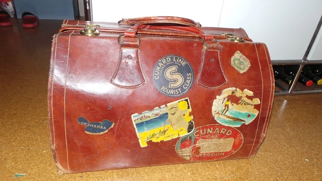 Sehr alte Leder Arzttasche Hebammenkoffer 50 x 27 cm H 31 cm