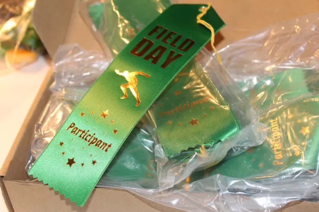 NOS Lot 100  Green School Sports Field Day Participant Ribbons Green And Gold