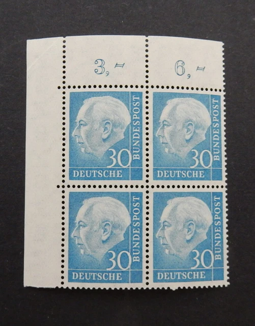 Bund, 187 ** Heuss Viererblock 4er-Block mit Eckrand Ecke 1 gepr.Schlegel