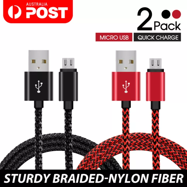 2x Micro USB Charger Cable Charging Line 1/2/3M Mobile for Samsung Galaxy