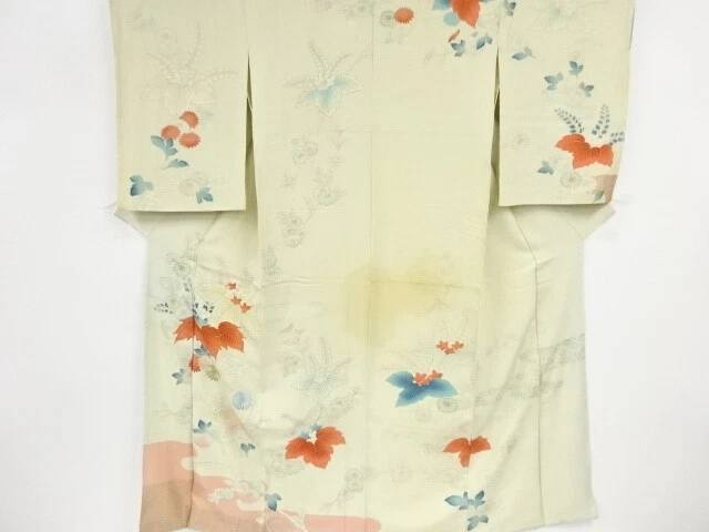 40327# Japanese Kimono / Antique Kimono / Embroidery / Paulownia & Kiku