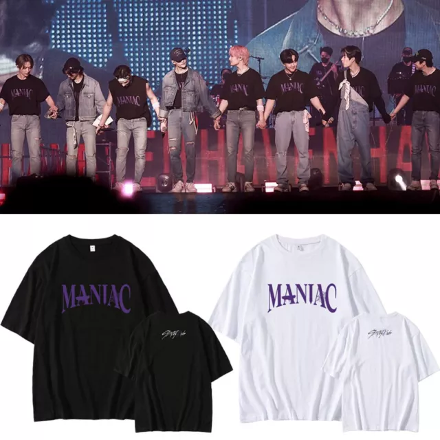 Kpop Stray Kids T-SHIRT MANIAC Concert Tshirt Unisex Cotton TEE Black/White