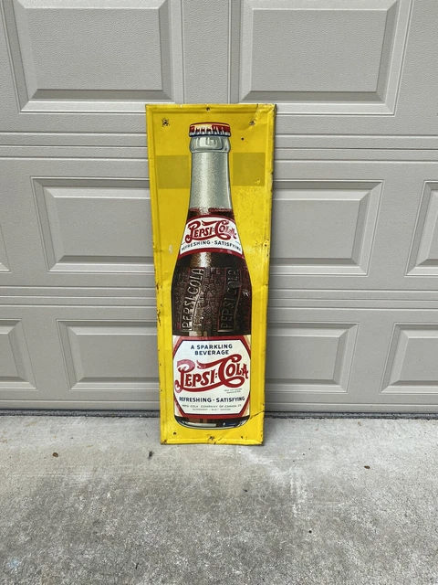 Vintage Original Pepsi Double Dot Vertical Embossed Sign RARE