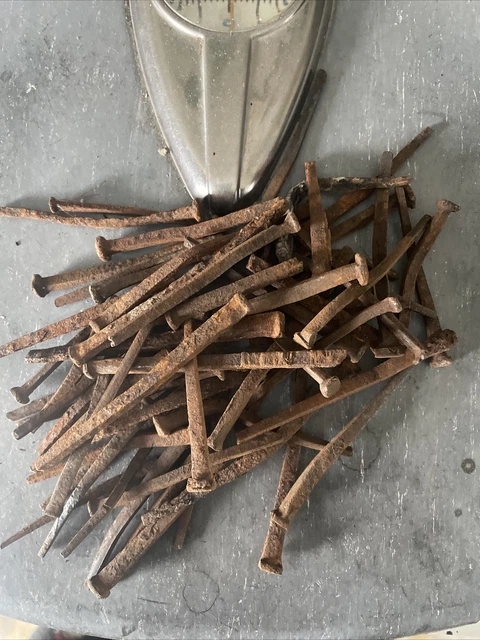 19thc Antique Wrought Iron Cut Nails w/ Square Heads Restoration  Hardware 1 lb
