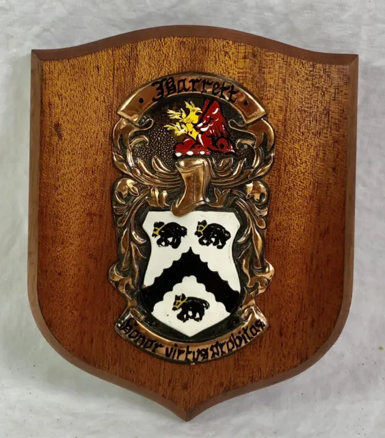 Barrett Name Family Coat Of Arms, Wall Plaque Crest, Honour, Virtue & Probity