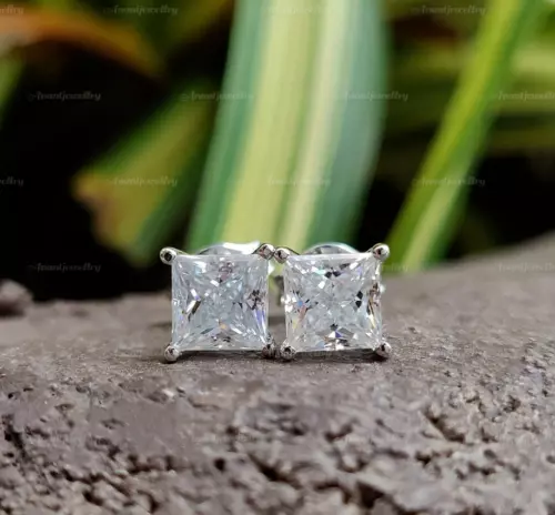 Certified 2.50 Ct Off-White Diamond Solitaire Studs in 925 Silver Treated