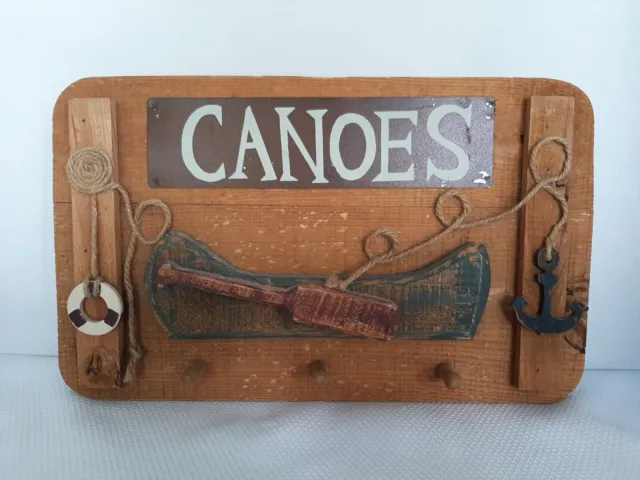 Wooden Wall Key Hanger Canoes Rustic Country Farmhouse Lodge