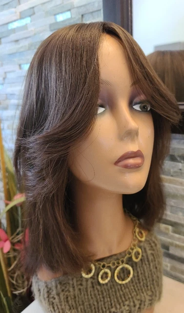 Medium Brown Light brown subtle highlights Human Hair 15" straight sheitel L Cap Medium Brown Light brown subtle highlights Human Hair 15" straight sheitel L Cap