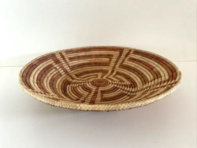 Large Vintage African Hand Woven Grass Coil Basket 17" Geometric