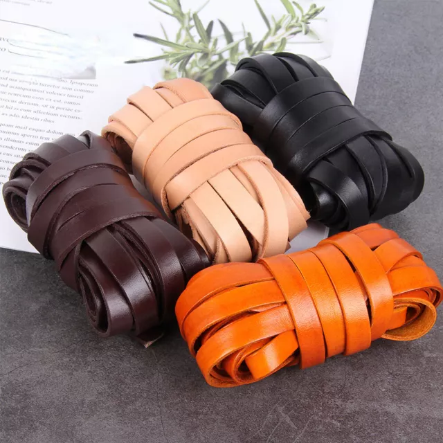 Real Leather Cowhide Cord Rope Strap Flat Tape Trimming Ribbon DIY Sewing 5m