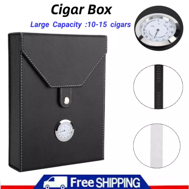 Travel Leather Cedar Wooden Cigar Humidor Case +Humidifier Hygrometer Cigar Box