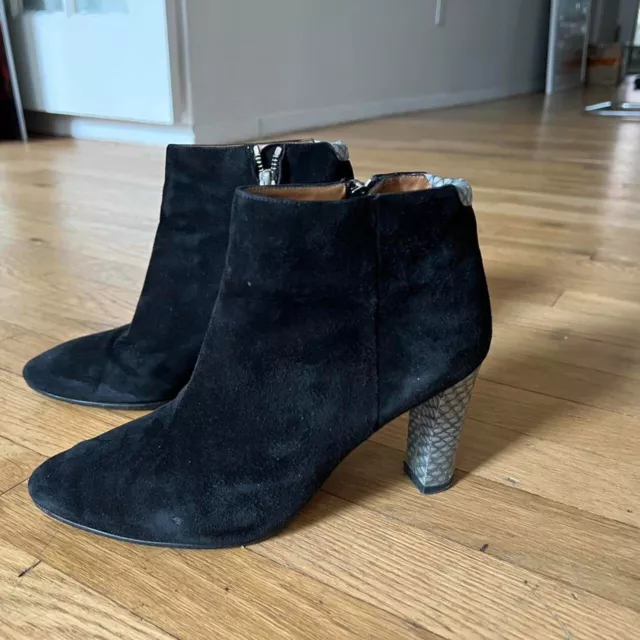 Acne studio black suede classic ankle boots with patterned heel size 38 3
