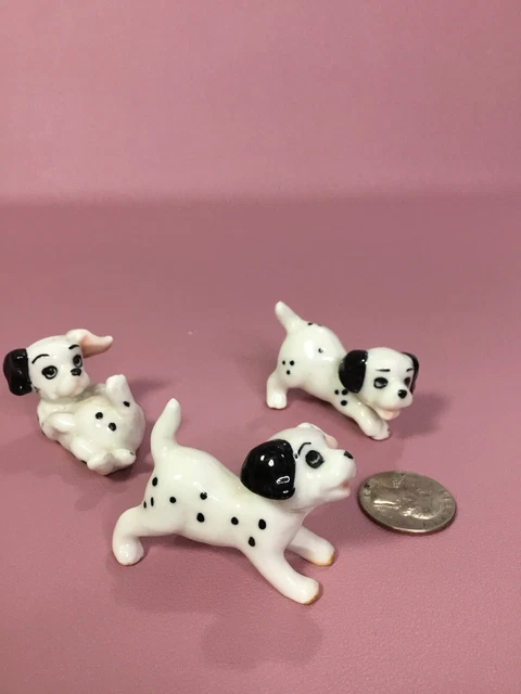 3 Vintage Tiny Porcelain/Ceramic Collectible Miniature Dalmatian Figurines