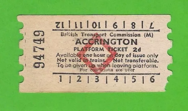 British Railways AA Machine Issued Platform Ticket - BTC(M) Accrington - 2d