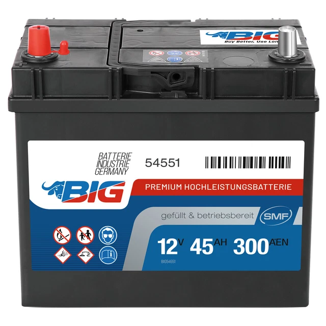AUTOBATTERIE 45AH BIG Premium 54551 12V 300A/EN Starterbatterie KFZ PKW ...