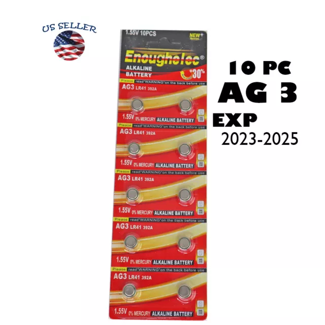 10 AG3 LR41 392 LR376 CX42 1.5V Alkaline Battery Watch EXP 12/2024