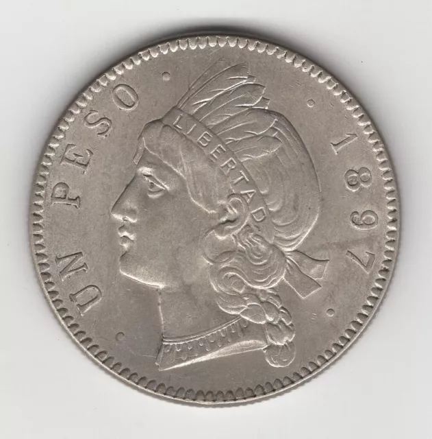 1897  Dominican Republic Silver Peso Au/Unc