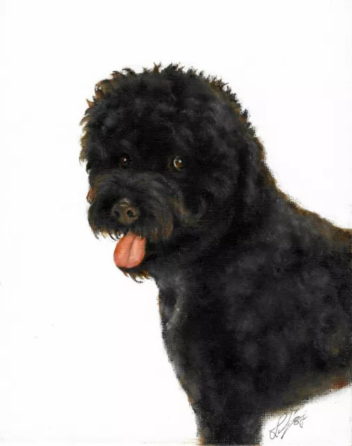 ❈ ORIGINAL Oil Portrait Painting PORTUGUESE WATER DOG Artist Signed Artwork Art