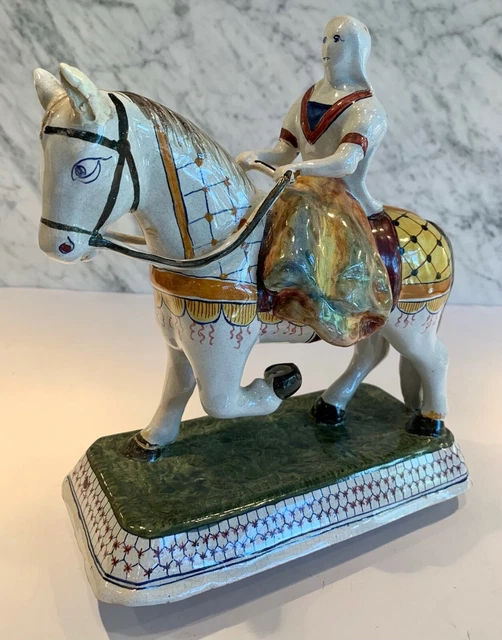 Antique Delft APK Tin Glazed Polychrome Large Horse Rider Figure 19th Century