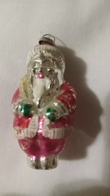 Antique Mercury Glass Figural Santa Toy sack green gloves Xmas Ornament GERMANY