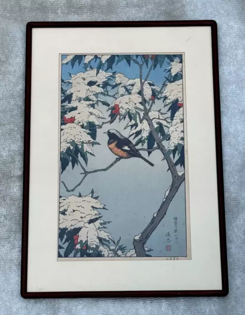 Toshi Yoshida Hand Signed Japanese Woodblock Print Birds Of Winter Season Japan 2