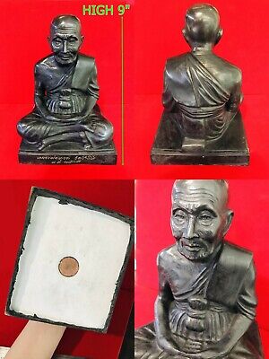 Old 1996 Large Bronze Statue Monk Meditation Lp Tuad Protection Thai Amulet 8587