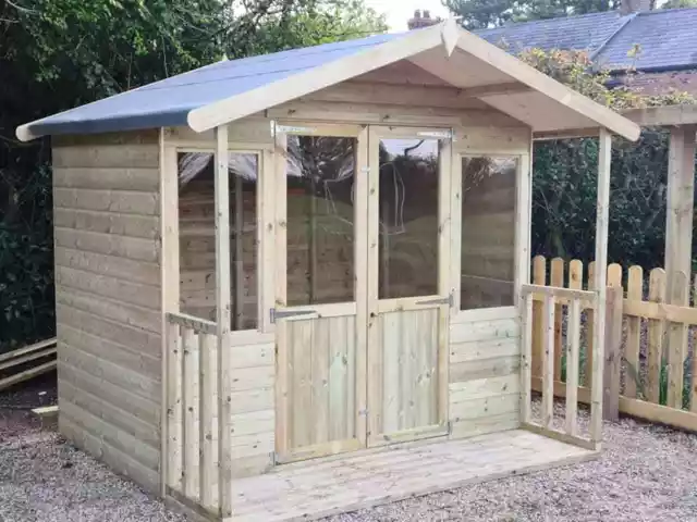 Summerhouse pressure treated tanalised garden room 8ft x 8ft inc front veranda