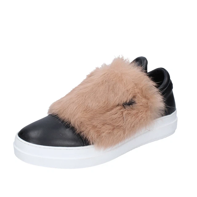 Chaussures Femme RUCOLINE 40 Ue à Enfiler Noir Cuir Beige Fourrure BH883-40