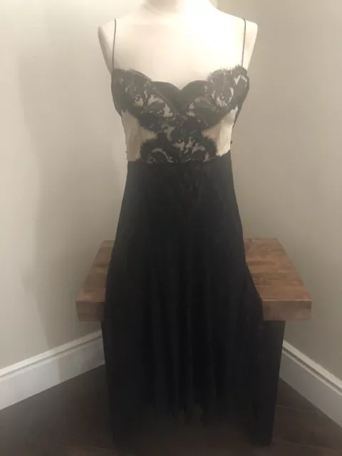 Elie Tahari Women's Size 10 Glenda Black Lace Nude Silk Cocktail Evening Dress