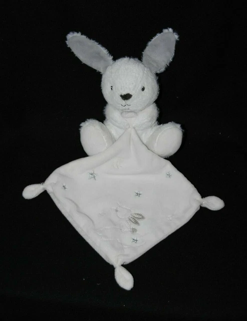 Doudou lapin blanc mouchoir gris SIMBA TOYS NICOTOY KIABI lune étoiles argent
