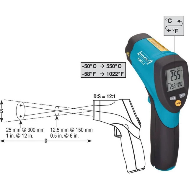Thermomètre infrarouge Hazet 1991-1 Optique 12:1 -50 - +550 °C étalonné dusine