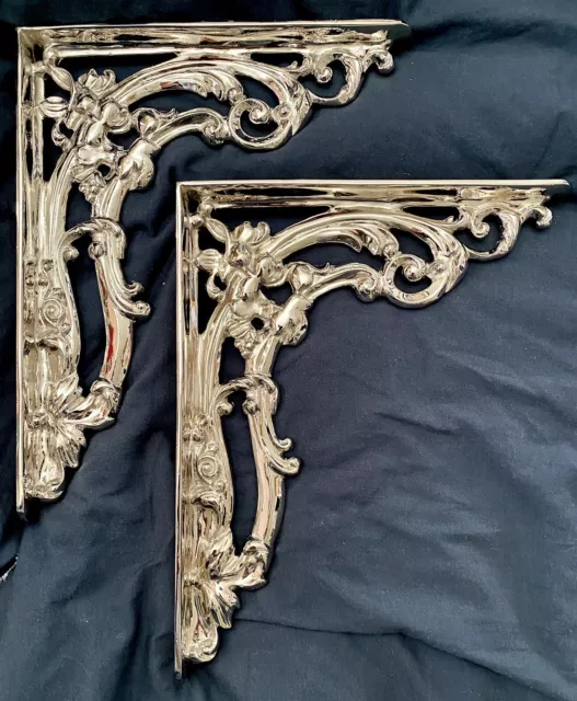 victorian scroll shelf brackets, high tank toilet tank brackets, polished nickel