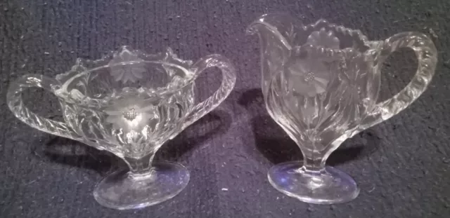 APG crystal scalloped floral etched creamer and sugar