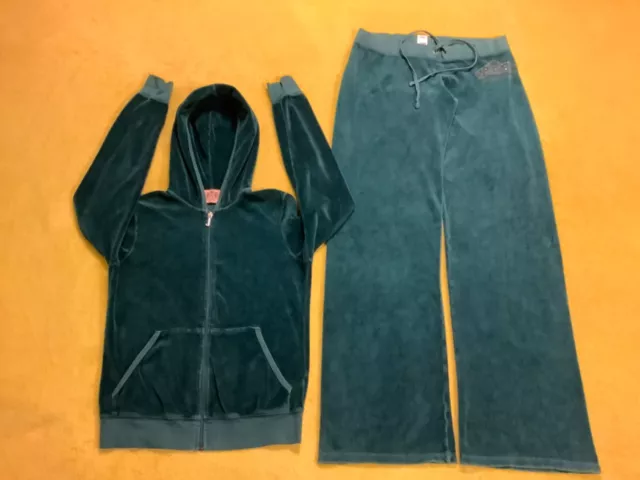 Juicy Couture Teal Velour Low Rise Straight Leg Lounge Pants Zip Up Hoodie SP 3