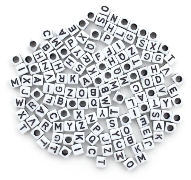 CousinDIY Alphabet Beads 6mm 160/Pkg-White With Black Letters