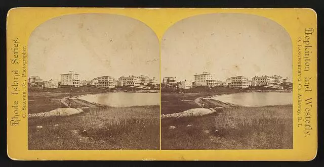 View of Watch Hill hotels, from the old Red House across the Cove  Old Photo