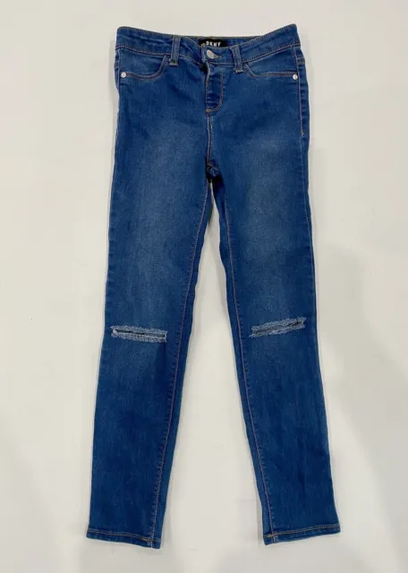 DKNY Girl's Skinny Straight Leg Stretch Jeans Size 12 Blue Distressed